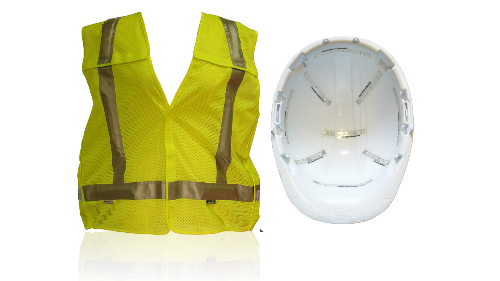 Passive RFID Safety Apparel Vest Hard Hat Kit workers wear to be detected on a jobsite in the danger back up zone of heavy mobile equipment